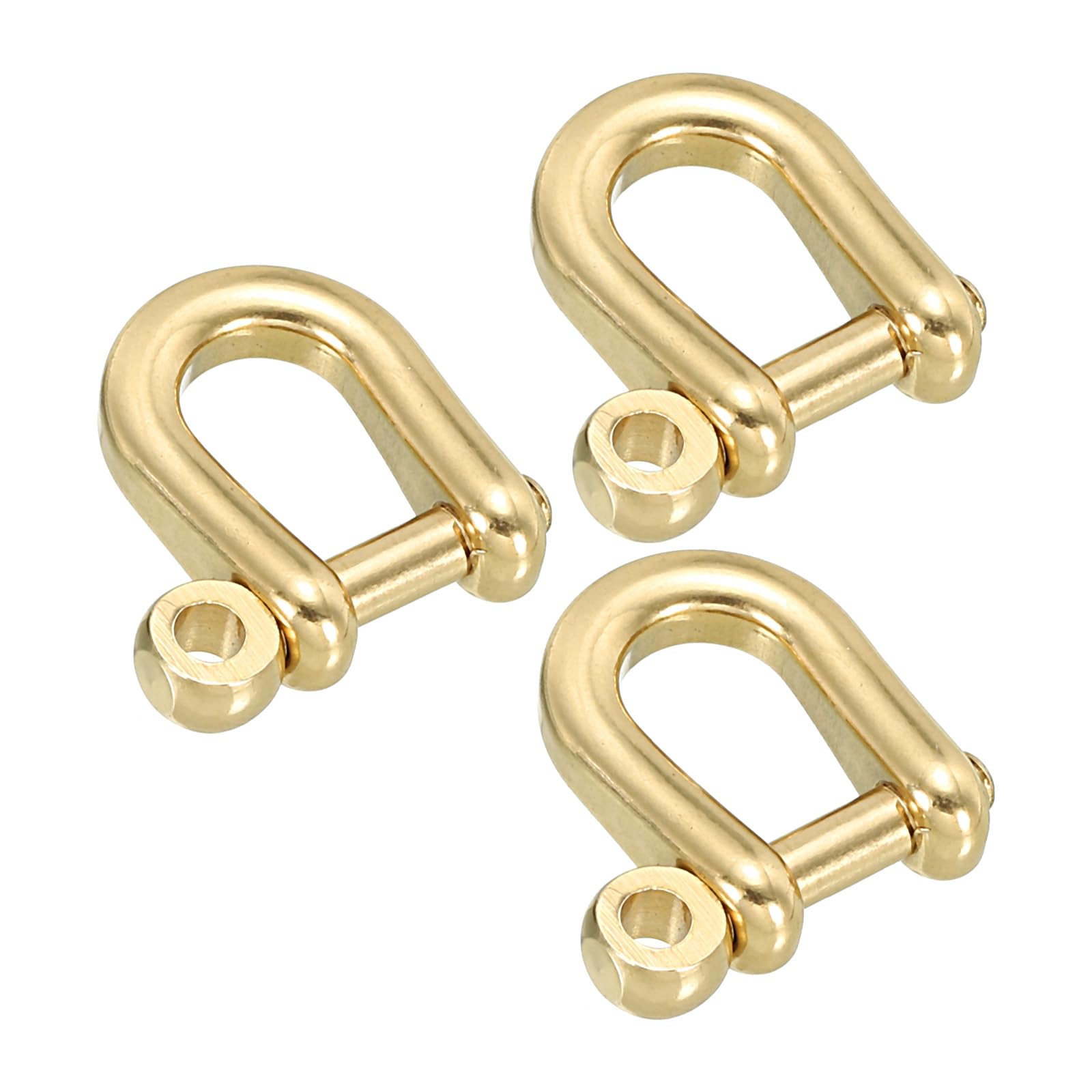 PATIKIL D-Ring Shackles, 3Pcs 1/4 Inch Inner Width Pure Brass U Type Fob Key Hook Small Bow Shackle for DIY Craft Leather Replacement