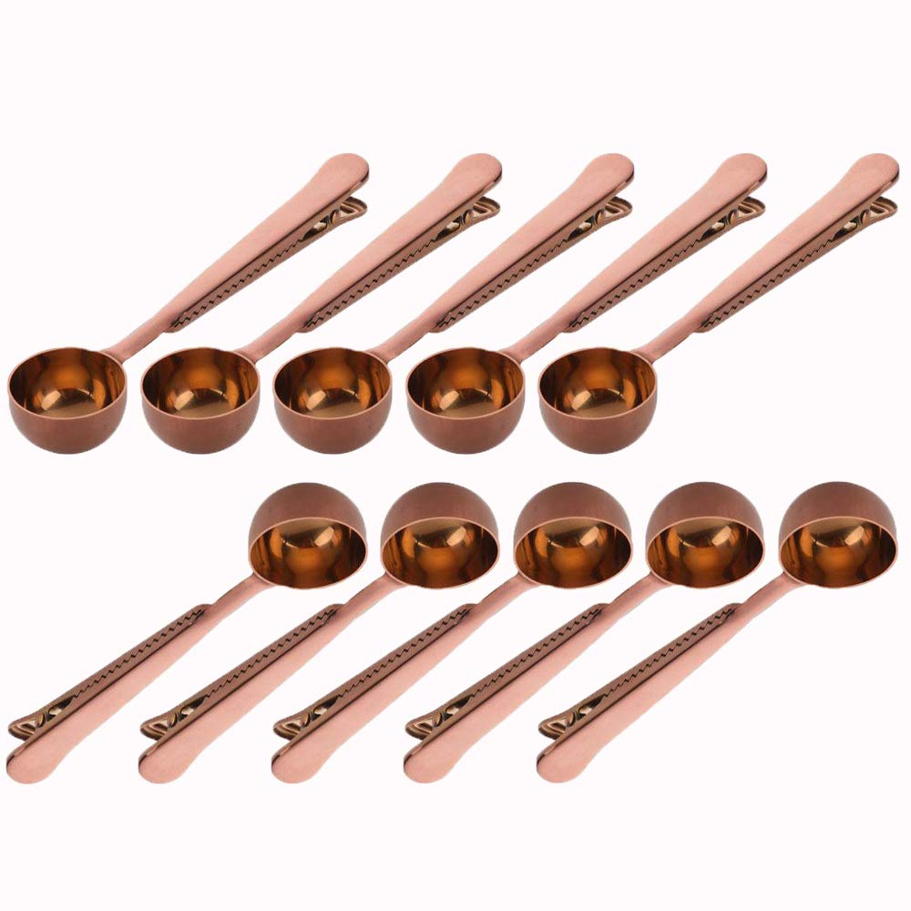 10 PCS Coffee Scoop with Clip,2 in 1 Stainless Steel 1 tbsp Ground Measuring Spoon with Bag Clip for Coffee Tea/Pet Food/Protein Powder