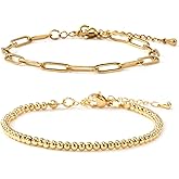 EQUBIO Gold Beaded Bracelet for Women,14K Plated Gold Chain Bracelet,Non Tarnish Fashion Jewelry Set Gifts for Women Birthday Friendship