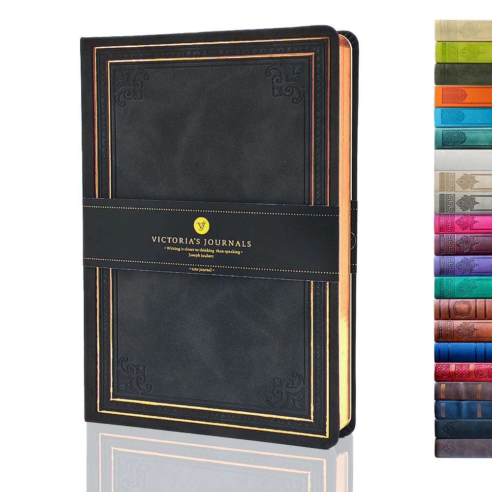 Photo 1 of VICTORIA'S JOURNALS Leatherette Vintage Journal Hard Cover Lined Notebook Old Looking Travel Diary Black, 5.7'' x 8.1''