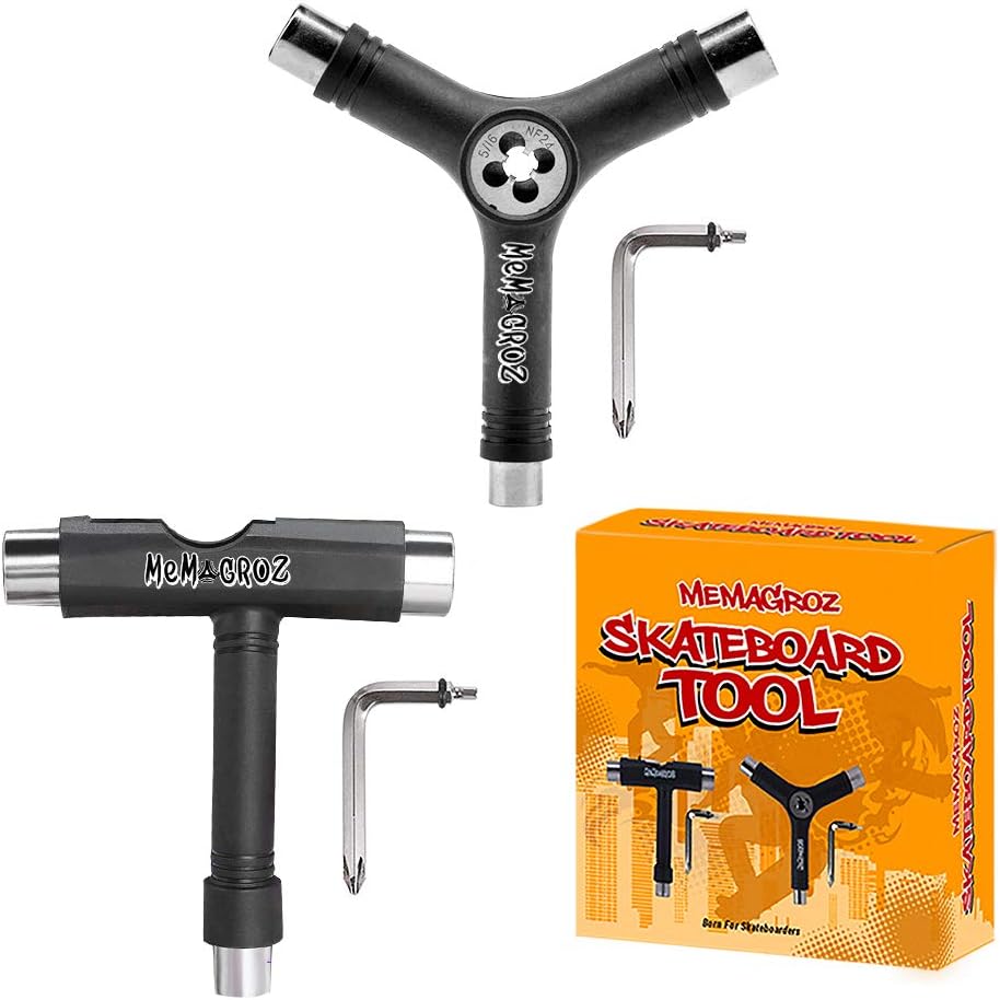 Skateboard Tool Set, All-in-One Skate Tools Multi-Function Portable Accessory, Skate Tool and Allen Key with Cross Screwdriver Head, Universal Tool for Longboard Mini Skateboard Scooter and More