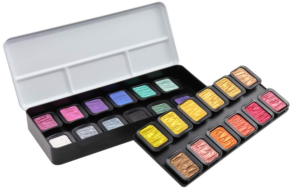 Holbein Finetec F2400 Metal Paint Box, Opaque Pearlescent Colours Colourful, 24 Colours, Pack of 1
