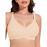 MOEOZLLO Floral Wireless Bras for Women No Underwire Seamless Bralettes for Women with Support V Neck Wavy Womens Bras