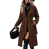 Ru Sweet Womens Winter Notched Lapel Trench Coat Long Wool Double Breasted Pea Coat with Belt