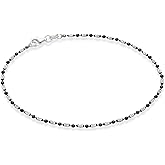 Miabella 925 Sterling Silver Diamond-Cut Oval and Round Bead Ball Chain Anklet Ankle Bracelet for Women, Made in Italy