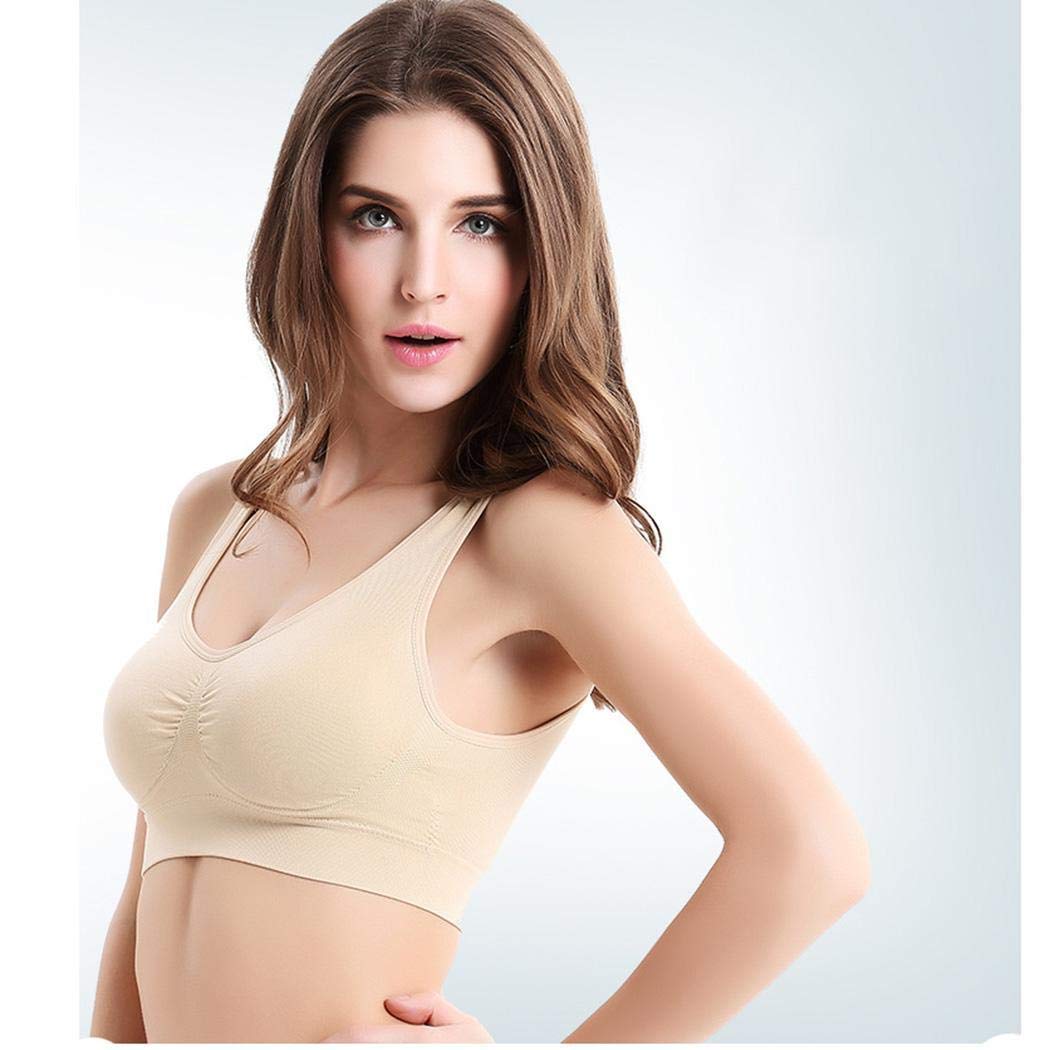 Ladiy Women Casual O-Neck Sleeveless Solid Pullover Slim Yoga Bra Sports Bras Nude