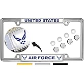 [Officially Licensed Product] - U.S. Air Force - Domed Custom-Made Personalized Narrow (Thin) Top 4 Hole Metal Car License Plate Frame with Free caps - Chrome (Quantity: 1 Frame)