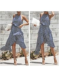 YSJERA - Vestido para mujer, diseño de lunares, con dobladillo alto y bajo, sexy y casual, ideal para fiestas nocturnas