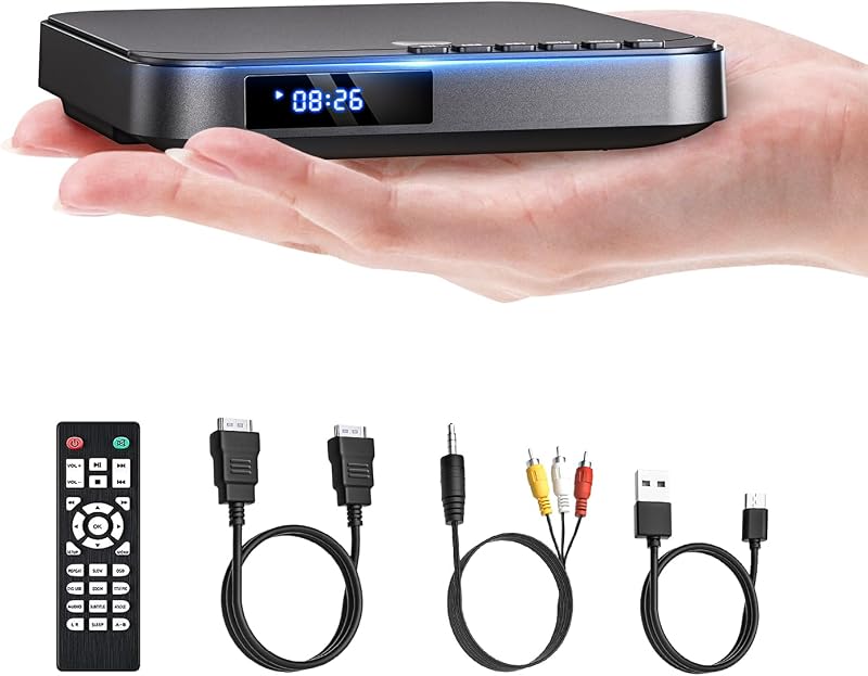 Desobry Mini DVD Player HDMI 1080P All Region USB TF AV Output Remote