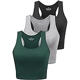 Porvike Sports Crop Tank Tops for Women Cropped Workout Tops Racerback Running Yoga Tanks Cotton Sleeveless Gym Shirts 3 Pack