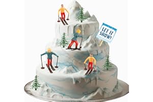 CAKESUPPLYSHOP CELEBRATIONS Skiers and Evergreen Trees Winter Cake Wonderland Topper Decoration Set