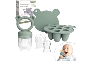 LittlesJoy Silicone Baby Fruit Feeder & Freezer Tray Set, Breast Milk Popsicle Mold, BPA Free for 3+ Months, Includes Silicone Pouches (Sage)