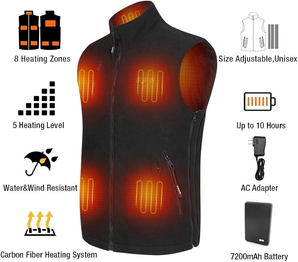 ARRIS Heated Vest for Men, 7.4V Electric Size Adjustable Heating Vest for Hunting, Camping, Fish Suitable for Men and Women Gray: Clothing