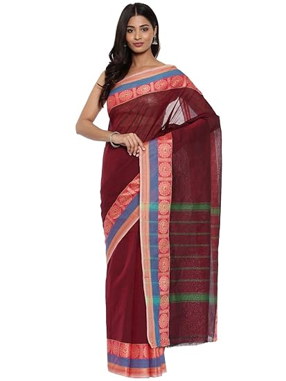 Womens Chettinad Pure Cotton Saree With Running Blouse (CCOPSC9201_Fired Brick Maroon)