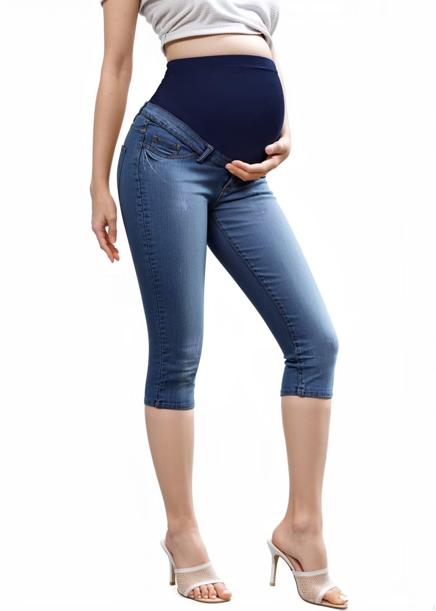 Photo 1 of & Company High Waist Maternity Stretch Denim Capri Jeans Slim Boot Cut Fit for Women QM5471GRSK Medium was L