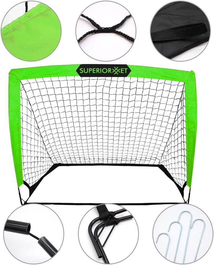 Superiornet Portable Training Goals，4‘x3’ Pop Up Soccer Net for Kids Backyard，Set of 2 with Carry Bag (Green) : Sports & Outdoors