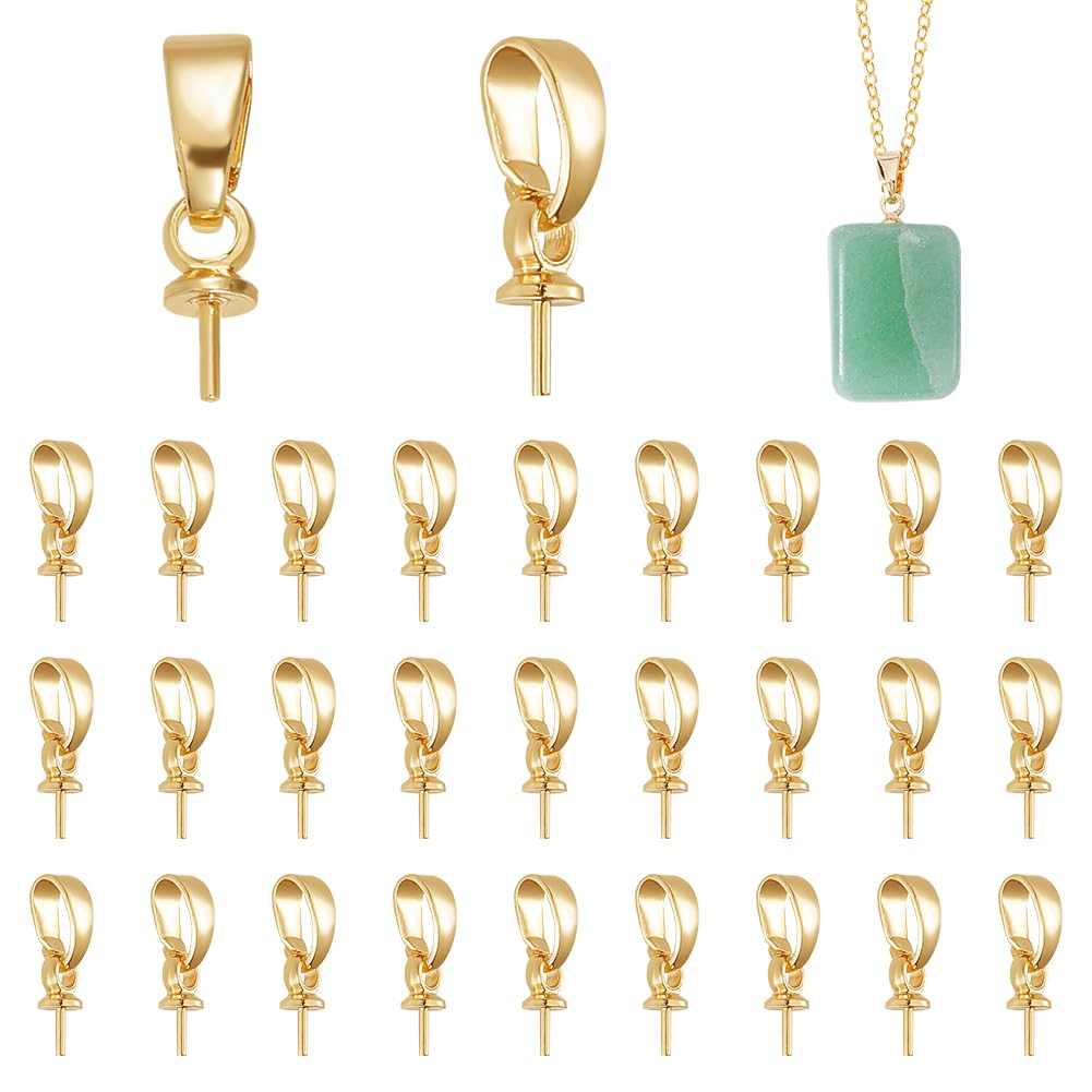 PH PandaHall 30pcs Eye Pin Peg Bail, 18K Gold Plated Brass Cup Peg Bail Pin with Bail Eye Pin Bails Golden Dangle Bails Clasp Connector for Half-drilled Beads Charms DIY Pendants Jewellery Making