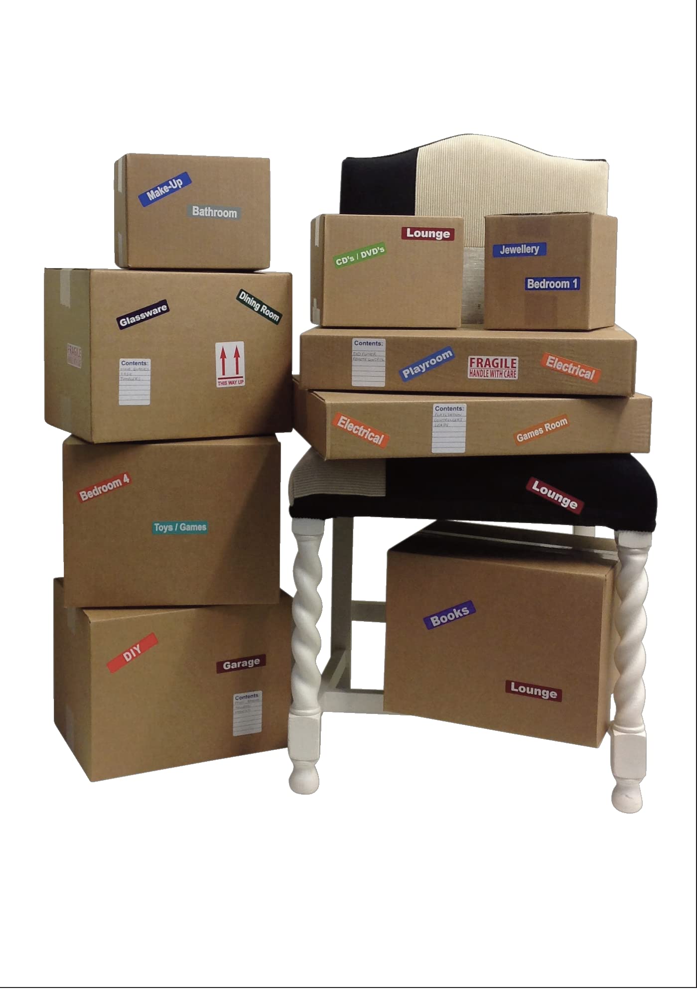 Box Moving Labels Home Organization Stickers - 297 Removable Labels for 3 Bedroom House Move