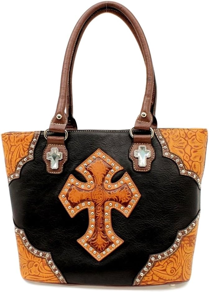 Blazin Roxx Women's Kelly Tooled Cross Tote Bag, Black, Tan, OS