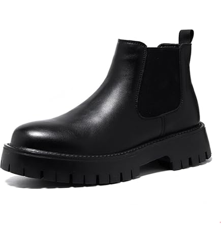 Men\'s Leather Chunky Platform Heel Stretch Chelsea Boots Wide Toe Slip On Lug Men main image 3