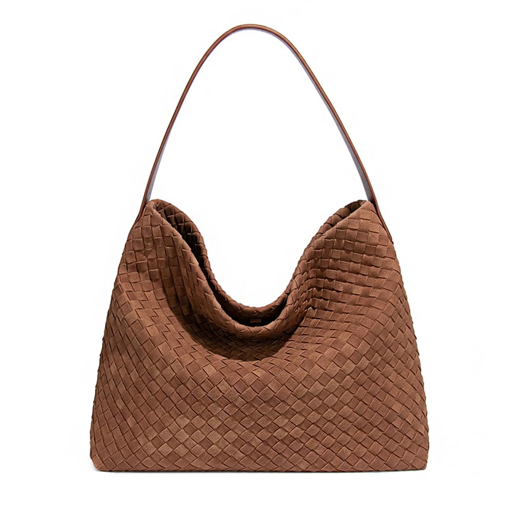 Photo 1 of KlaOYer Woven Suede Tote Bag for Women Summer Beach Hobo Bag Large Travel Shoulder Bag Vegan Crossbody Purse Handmade Handbag (Brown)