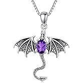 QKABTI Women's Dragon Amethyst Pendant Necklace 925 Sterling Silver, Mystical Gothic Crystal Jewelry Gift for Her