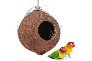 YJJKJ Pet Bird Natural Coconut Shell Bird House Parakeet Budgie Cockatiel Finch Sparrows Breeding Nesting Bird Aviary Cage Box Anti-Pecking Bite (Diameter:5.9")