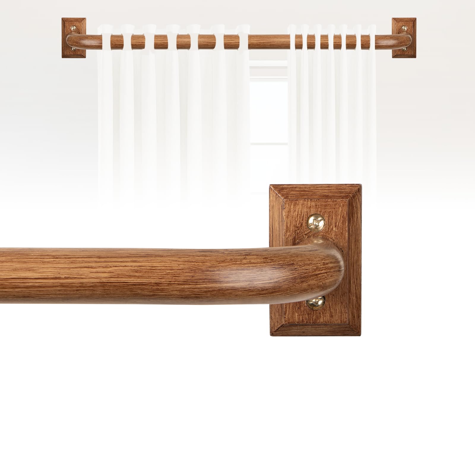 Photo 1 of **FOR PARTS ONLY/NON-FUCNTIONAL** HTZON Blackout Wrap Around Curtain Rod 36 to 72 Inch:Heavy Duty Adjustable Imitation Wood Curtain Rod 1 Inch Wooden Room Darkening Curved French Windows Drapery Rods for Farmhouse Bedroom Easy Install