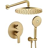 Iriber Shower System Wall Mounted Shower Faucet Mixer Set with Luxury High Pressure Shower head and 3-Setting Handheld, Bathroom Shower Trim Kit Contain Pressure Balance Valve,Brushed Gold