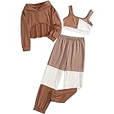 Milumia Girl's 3 Piece Outfits Colorblock Crop Tank Top and Sweatpants with Long Sleeve Hoodie