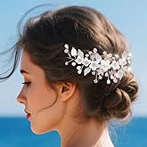 Unsutuo Wedding Flower Headpieces Silver Pearl Hair Vine Rhinestone Hair Acceesories for Women and Girls