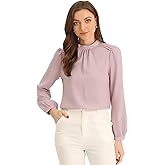 Allegra K Long Sleeve Work Tops for Women's Mock Neck Business Casual Blouses Shirts