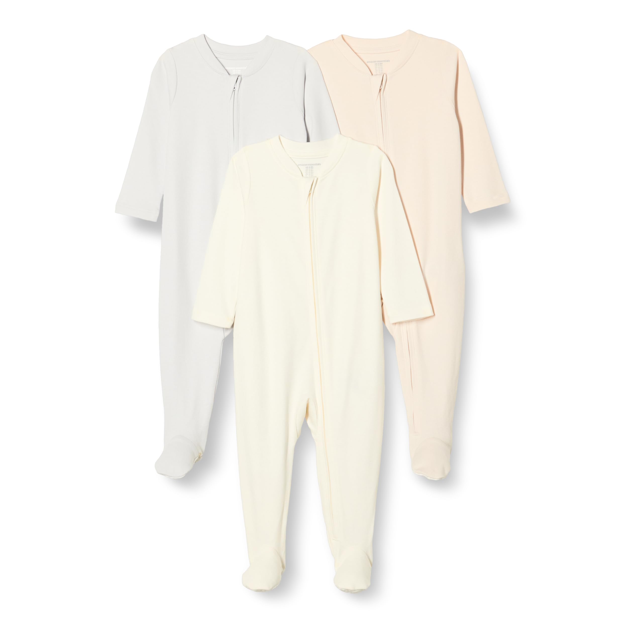 Photo 1 of Amazon Essentials Unisex Babies' Footed Sleep and Play, Pack of 3, Ivory/Pale Pink/Dove Grey, 0-3 Months