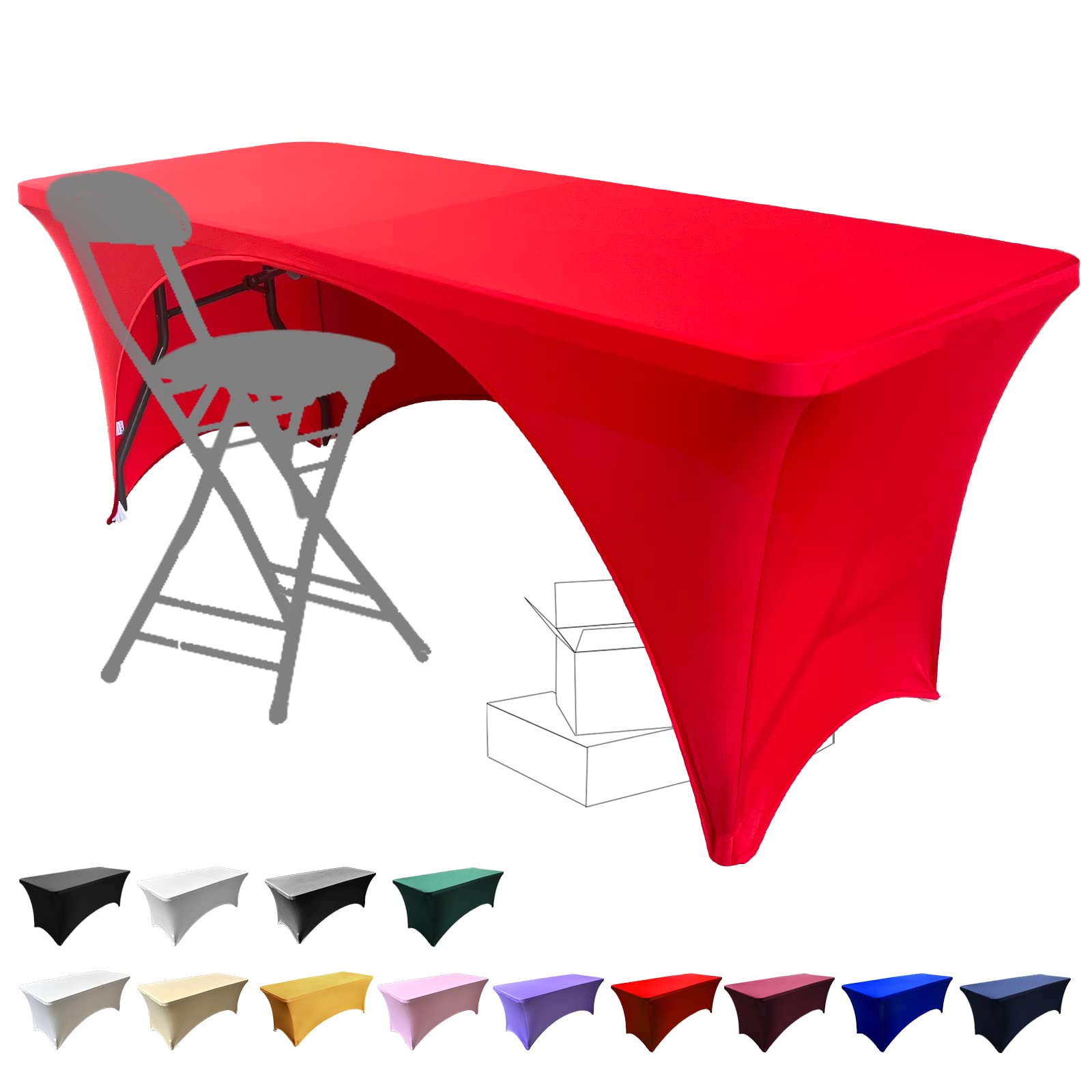 Dololoo Stretchable Tablecloths 6ft for Rectangle Tables with Open Back, Fitted Spandex Rectangular Patio Table Covers, Wedding, Party, Kitchen, Beauty Event Decoration Red