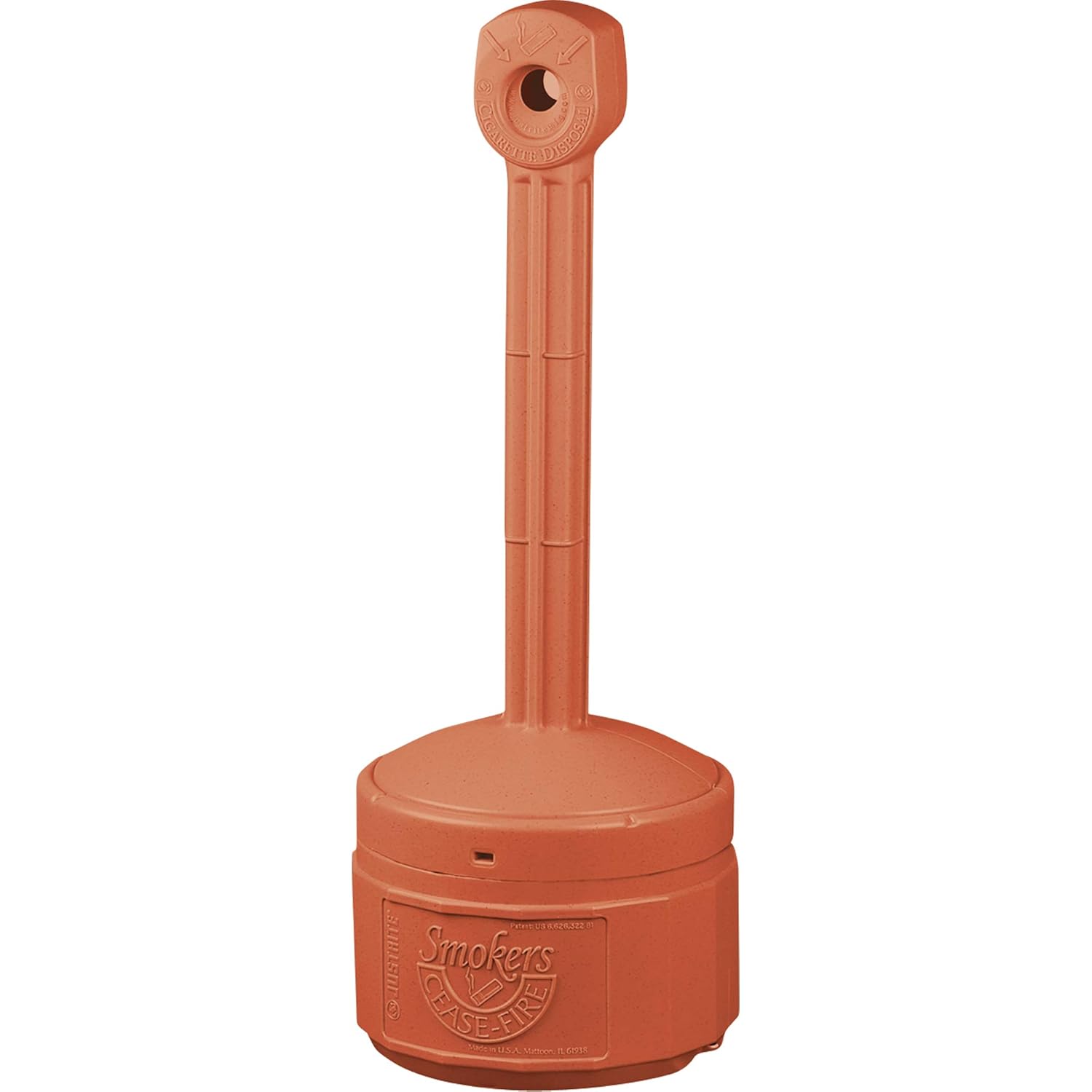 Justrite 26806T Polyethylene Personal Smokers Cease Fire Cigarette Butt Receptacle, 1 Gallon Capacity, 11" OD x 30" Height, Terra Cotta