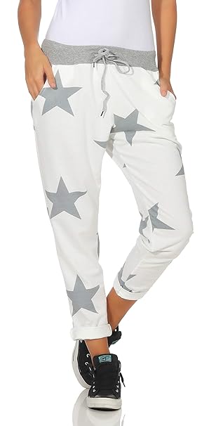 Mississhop Damen Hose Cargohose Blumen Sweatpants Jogginghose Baumwolle Freizeithose Boyfriend Haremshose Blumenprint
