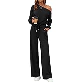 chicyes Women's Jumpsuits Dressy Long Sleeve One Shoulder Wide Leg Pants Romper Casual Fall Vacation Travel Winter Outfits
