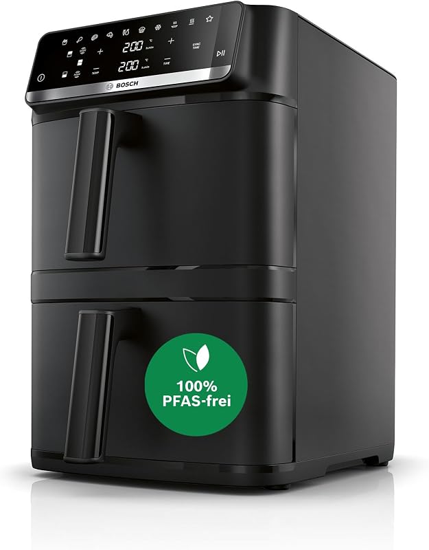 XXL Heißluftfritteuse, 12,0L Doppelkammer, platzsparend, 6 Programme, PFAS frei, schwarz, AirFryer Serie 6, MAFD661B0