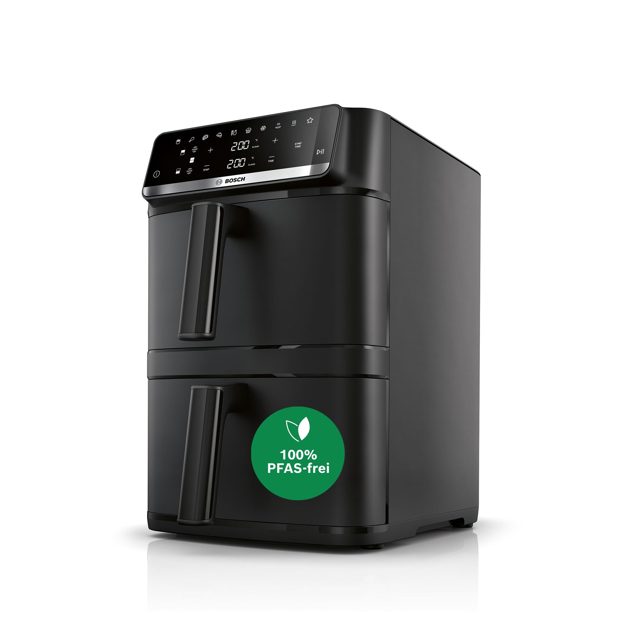 Bosch Serie 6 XXL Heißluftfritteuse, 12 L Doppelkammer, platzsparend, 6 Programme, PFAS frei, schwarz, AirFryer Serie 6, MAFD661B0