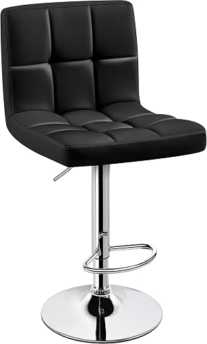 Yaheetech Single Bar Stool Adjustable Counter Height Barstool Black | 360 Degree Swivel Faux Leather Sillas Para Barra De Cocina with Back and Footrest for Kitchen Dining Room Island and Bar