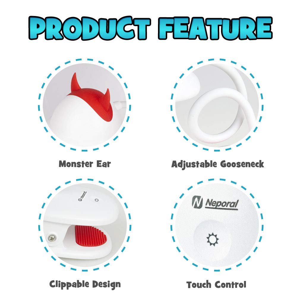 Cute Rechargeable 15 LEDs Clip On Light 4500K 3 Brightness Dimmable Book Light with Flexible Gooseneck Up to 40 Hours Battery-Operated-Reading-Light-Rechargeable for Bed Bookworms and Kids