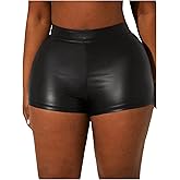 Floerns Women's Plus Size PU Leather Club Shorts High Waist Disco Short Hot Pants