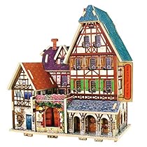 Robotime 3D Wooden Jigsaw Puzzle DIY House Building Kit Handmade Educational Toy Craft Kit for Children (France Hotel)F127