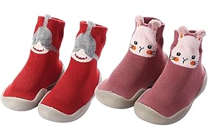 FABRST 2 Pairs Baby Sock Shoes Toddler Infant Non Slip Soft Rubber Sole Slippers First Walking Shoes for Baby Boys Girls