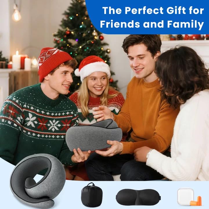 Aeroplane Neck Pillow, Support Neck Travel Pillow, Includes Storage Bag, Eye Mask, Ear Plugs, Removable Cover, Travel Pillow for Plane, Train, Car & Business Trips, Large, Dark Grey