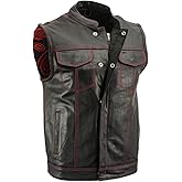Milwaukee Leather Men's Redline Ledger Club‑Style Motorcycle Premium Leather Vest w/Red Stitching LKM3788