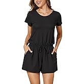 Smismivo Swim Romper with Built in Bra and Pockets Modest One Piece Swimsuit for Women Jumpsuit Short Sleeve Bathing Suit