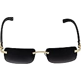 Elite Slim Rimless Rectangular Metal & Wood Art Aviator Sunglasses