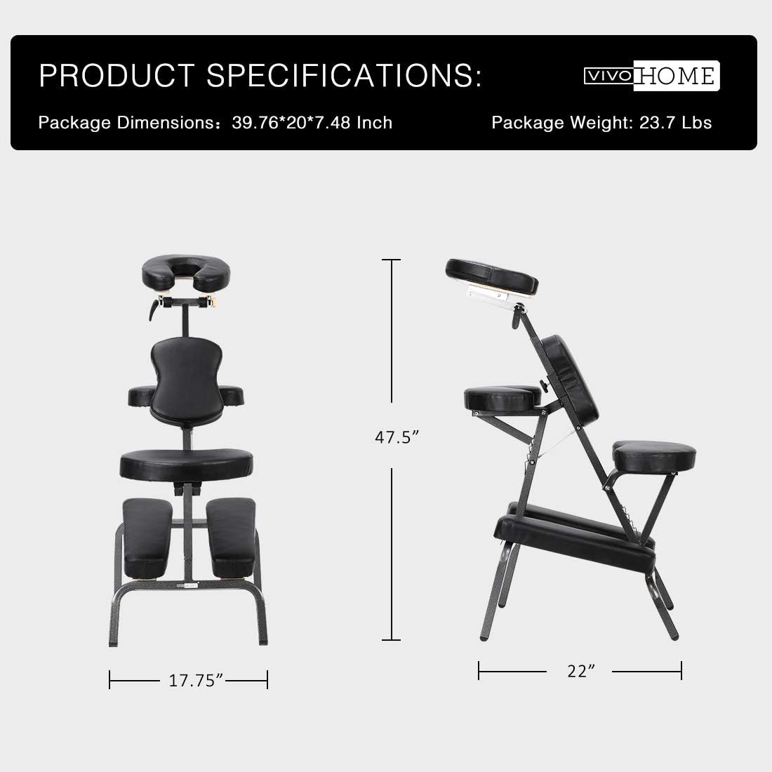 VIVOHOME Folding Massage Tattoo Chair Adjustable Face Cradle Portable Travel Spa Chair with Carrying Bag Black: Kitchen & Dining