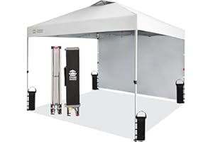 CROWN SHADES 10x10 Pop Up Canopy with 1 Side Wall - Beach Tent with One Push Setup - Outdoor Sun Shade for Events, Parties, Camping - Gazebo with STO-N-Go Cover Bag (White)
